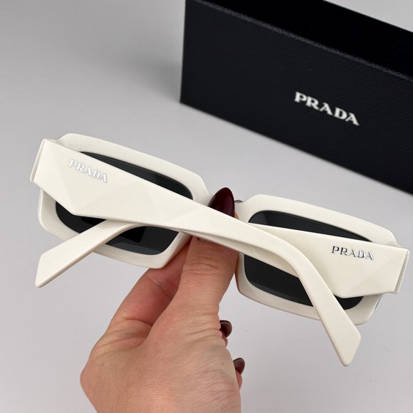 Prada PR27ZS 17K08Z Sunglasses Talc White Dark Grey Unisex Rectangle PR 27ZS - Picture 3 of 14